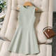 GARNUO灰色連衣裙子女夏季法式小個(gè)子高級感禮服裙無(wú)袖背心收腰顯瘦短裙 綠色 S 【80-100斤】