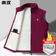 本漢刺繡冬季加絨男士抓絨馬甲保暖無(wú)袖搖粒絨外套男輕奢潮牌坎肩背心 酒紅加絨 XL