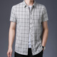 守約賢者夏季薄款短袖襯衫男棉麻寬松格子衫亞麻襯衣男士休 1217米白 M建議100-120斤