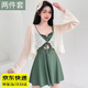 Qbily 游泳衣女【兩件套】連體裙保守遮肚泡溫泉ins長袖外套可拆卸胸墊 綠-連體泳衣兩件套【90-125斤】