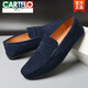 卡帝樂(lè )鱷魚(yú)（CARTELO）磨砂豆豆鞋男秋季透氣真皮牛皮駕車(chē)一腳蹬休閑懶人鞋反絨皮鞋 深藍 43