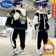 迪士尼（DISNEY）男童秋季套裝2023新款中大童男孩洋氣棒球服酷帥冬季加絨加厚外套 黑色連帽套裝 加絨加厚 160 建議身高150-160
