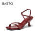 百思图（BASTO）24夏季新款时尚气质一字带凉鞋细高跟女条带凉鞋M1022BL4 红色M1022BL4 36