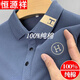 恒源祥男士長袖t恤新款翻領休閑刺繡POLO打底衫潮流純棉上衣純100 H長袖-灰藍 4XL 190推薦185-210斤