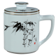 盛天下景德鎮白瓷茶杯陶瓷過(guò)濾茶水分離泡茶杯手繪描金辦公杯家用帶蓋水杯 白瓷過(guò)濾杯-竹報平安（禮盒裝）