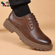 西域駱駝（VANCAMEL）男士皮鞋系帶皮鞋男低幫英倫風(fēng)男士圓頭大頭鞋工裝鞋厚底休閑鞋 卡其色 41