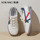 奧康女鞋四季運動(dòng)休閑板鞋免系帶女士小白鞋軟底百搭德訓鞋 白藍色 36
