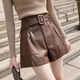 蒂洛緹娜百搭高腰秋冬款a字版皮褲新款褲子女小個(gè)子純皮短褲外穿 咖啡色 602 M