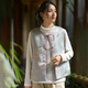 亂在江南新復(fù)古國(guó)風(fēng)提花棉馬甲女春秋新款中式復(fù)古盤(pán)扣上衣 月光藍(lán) XL