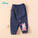 迪士尼寶寶（Disney Baby）迪士尼童裝女童褲子甜美米妮仿牛仔長(cháng)褲內里抓絨 深藍 4歲/身高110cm