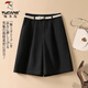 啄木鳥(niǎo)白色西裝五分褲女2024夏季新款修身高腰直筒闊腿短褲休閑中褲子 黑色西裝短/褲 沒(méi)有腰帶 M 95-110斤
