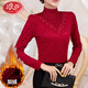 浪莎（LangSha）秋冬加絨加厚保暖內衣女蕾絲高領(lǐng)中年紅色長(cháng)袖上衣大碼打底衫外穿 酒紅色 加絨 2377款 M (建議92-107斤)