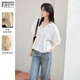 對白法式設計感褶皺V領(lǐng)短袖襯衫女2026夏季新款氣質(zhì)收腰襯衣上衣 月光白 S