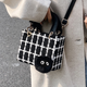 貞嘻斜挎包女士包包女包七夕情人節禮物小方包水桶包七夕單肩包通勤包 條紋格子小方包【黑色帶掛件】