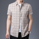 守約賢者夏季薄款短袖襯衫男棉麻寬松格子衫亞麻襯衣男士休 1217卡其 2XL建議160-180斤