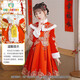 歐育女童漢服兒童秋冬款2025新網(wǎng)紅拜年服加絨喜慶女孩新年禮衣服 B2003紅色 加厚 漢服裙2件套 130