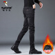 啄木鳥(niǎo)加絨加厚牛仔褲男2025秋冬季新款修身小腳褲子男潮牌休閑彈力長(cháng)褲 1983黑色加絨 34