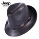 JEEP SPIRIT真皮禮帽男士中老年人秋冬季爵士帽牛皮紳士帽上海灘帽戶(hù)外爸爸帽 羊皮深咖色 中號XL（57-58cm）