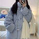 斤慕棉服女韓系學(xué)生牛角扣面包服棉衣棉襖加厚保暖百搭外套2025冬新款 藍色牛角扣棉服 M