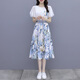 依伊純雪紡碎花連衣裙收腰薄款夏季兩件套2024新款時(shí)尚休閑甜美套裝裙女 藍色套裝 M