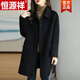恒源祥【加棉】毛呢外套女2025秋冬新款加厚韓版修身顯瘦中長(cháng)款呢子大衣 黑色【常規款】 M 碼【建議85-99斤】