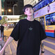 威廉爵馳短袖t恤男純色潮牌ins五分港風(fēng)寬松上衣服半袖夏季學(xué)生棉T恤休閑 A028黑色 3XL