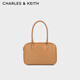 CHARLES&KEITH寬肩帶手提波士頓包斜挎包女士生日禮物七夕禮物CK2-30271398 Toffee中褐色 M