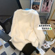 傾她毛衣女秋冬新款寬松慵懶風(fēng)長(cháng)袖針織外套上衣寬松外穿前短后長(cháng)開(kāi)叉 白色 L建議110-120斤
