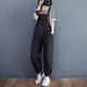 蘑菇同學(xué)春秋新款大碼女褲牛仔褲女褲牛仔背帶褲女寬松韓版顯瘦長(cháng)褲百搭 黑色 L 【建議120-140斤】