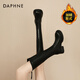 達芙妮（DAPHNE）厚底靴子女長筒靴2025新款秋冬季復古百搭高跟增高抗寒學生瘦瘦靴 黑色（加絨） 38