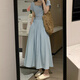VEOX法式初戀氣質(zhì)顯瘦白色連衣裙女夏季新款小清新長(cháng)裙子仙女超仙森系 淺藍色 S