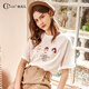 Olrain歐芮兒短袖白色T恤女夏季新款趣味圖案洋氣減齡時(shí)尚簡(jiǎn)潔上衣 白色 L