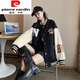 皮爾卡丹（pierre cardin）棒球服外套女2024年新款春秋設計感立領(lǐng)無(wú)帽寬松加厚學(xué)生衛衣外套 黑色 不加絨 M 110-130斤