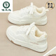 啄木鳥(niǎo)鞋子新款2025女學(xué)生加絨小白鞋冬季保暖防滑板鞋休閑運動(dòng)棉鞋 米白加絨) 37
