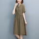 衣典零一（LEDIALYI）2025夏季女裝新款時(shí)尚氣質(zhì)休閑中年棉麻連衣裙中長(cháng)款亞麻裙子夏天 軍綠色 XL （推薦125-136斤）