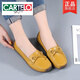 卡帝樂(lè )鱷魚(yú)（CARTELO）真皮豆豆鞋女春秋百搭一腳蹬懶人鞋夏季牛皮軟底平跟媽媽鞋奶奶鞋 黃色 39