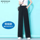 馬迪安 2022夏季新款闊腿褲女高腰垂感冰絲長褲醋酸寬松銅氨絲休閑褲直筒褲女褲子 黑色【常規(guī)】 XL【115-125斤】