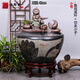秋日年輪景德鎮陶瓷金魚(yú)缸陽(yáng)臺辦公室客廳落地家用循環(huán)流水擺件庭院大魚(yú)缸 魚(yú)戲蓮葉小號42cm+功夫小子+贈8+