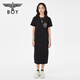 BOY LONDON【夏日畫(huà)廊】夏女士長(cháng)裙顯瘦開(kāi)叉寬松黑色連衣裙W17703 黑色 L