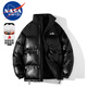 NASA MARVEL棉衣男冬季外套加厚潮流pu皮潮牌棉服情侶立領(lǐng)保暖襖子 黑色 L