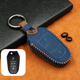 適用于標致鑰匙包真皮鑰匙套308/4008/5008/2008/301/408標志汽車(chē)鑰匙扣保護殼 A款【智能三鍵】瘋馬皮藍色