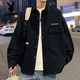 花花公子（PLAYBOY）夾克男外套春秋季潮牌日系寬松襯衫領(lǐng)工裝上衣服男士潮牌痞帥休閑 石墨黑 L