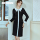 ROEYSHOUSE羅衣氣質(zhì)娃娃領(lǐng)拼接連衣裙女春裝新款黑色針織修身裙子05735 黑色 S