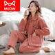 貓人（MiiOW）睡衣女冬季新款法蘭絨三層加厚夾棉襖保暖珊瑚絨可外穿中年家居服 淺磚紅 M9237加絨厚夾棉 M 建議90斤-110斤