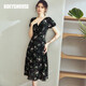ROEYSHOUSE羅衣氣質(zhì)V領(lǐng)碎花連衣裙夏裝新款花色淑女a(chǎn)擺裙子04373 花色 XL