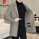 皮爾卡丹（pierre cardin）羊毛呢大衣男西裝領(lǐng)雙面尼加厚風(fēng)衣秋冬季中長款男裝羊絨呢子外套 N2307卡其色 L