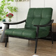 彩腰意式Fynn單人沙發(fā)椅真皮芬恩休閑椅實(shí)木設計師款有扶手椅復古客廳 墨綠色（全頭層真牛皮） 92*78*82