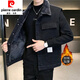 皮爾卡丹（pierre cardin）加絨加厚牛仔馬甲背心男褂子帶絨外套上衣服坎肩加毛棉衣夾克冬衣 黑色 加絨 M170