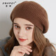 索沛 100%純羊毛貝雷帽女士款秋冬季南瓜帽純色畫(huà)家帽針織毛線(xiàn)月子帽 咖色--SPNV568B