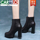 卡帝樂(lè )鱷魚(yú)（CARTELO）時(shí)裝女靴2025年新款高跟防水臺馬丁靴真皮厚底短靴女粗跟秋冬單靴 黑色絨里 35